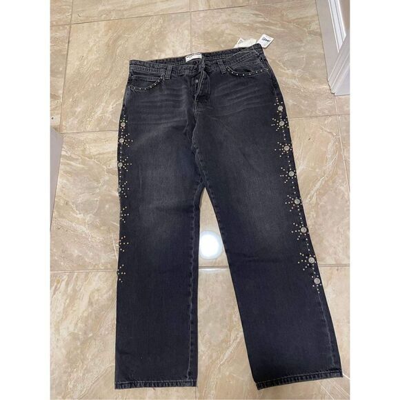 Free People Cooper Studded Low-Rise Boyfriend Jeans Size 32 - Picture 3 of 8